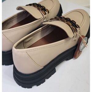 NEW MIA Beige Bronze Chain Slip-On Oxford Chunky Platforms Preppy 8.5 Y2K Academ